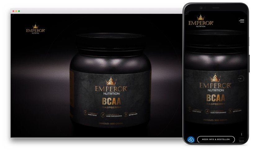 Emperor Nutrition website design shown on desktop and mobile