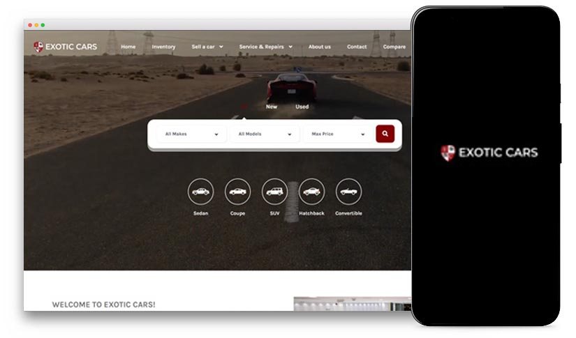 Exotic Cars Dubai website design shown on desktop and mobile