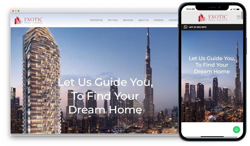 Exotic Real Estate Dubai website design shown on desktop and mobile