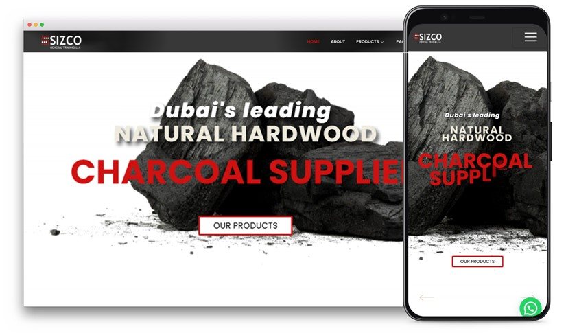 Sizco General Trading website design shown on desktop and mobile