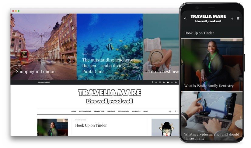 Travelia Mare website design shown on desktop and mobile